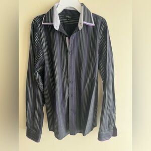 Men's Black and Purple Striped Shirt